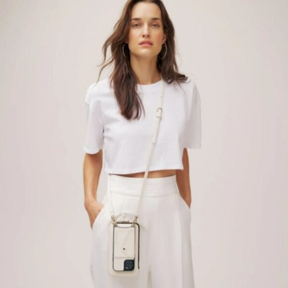 Bandolier Leather Expanded Pouch & Crossbody Strap-Ivory/Gold-Like New-Pristine - Picture 6 of 12